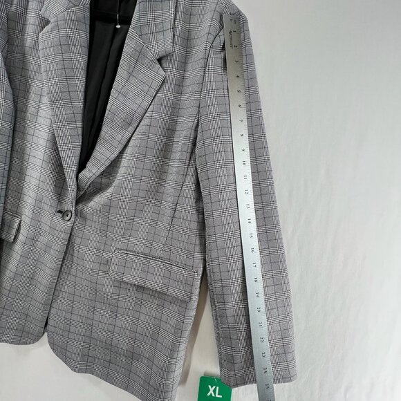 Steve Madden Plaid Blazer Womens XL Lightweight One Button Notch Oversized Gray - Picture 9 of 14